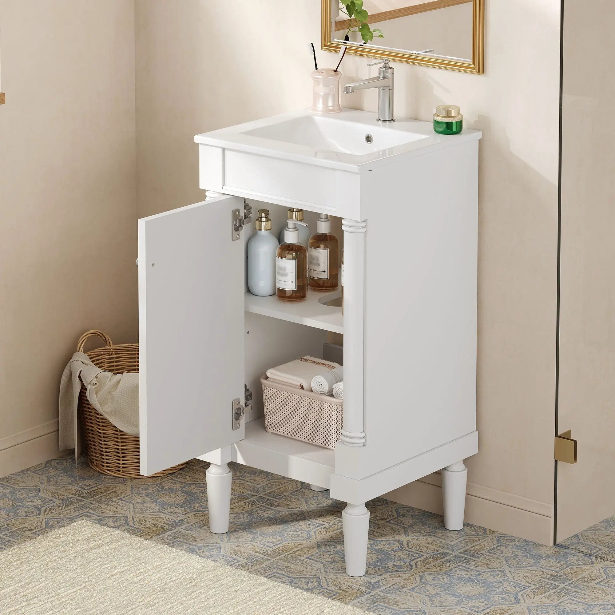 French Style Bathroom Cabinet With Sink, Adjustable Shelf by Unique Piece Furniture