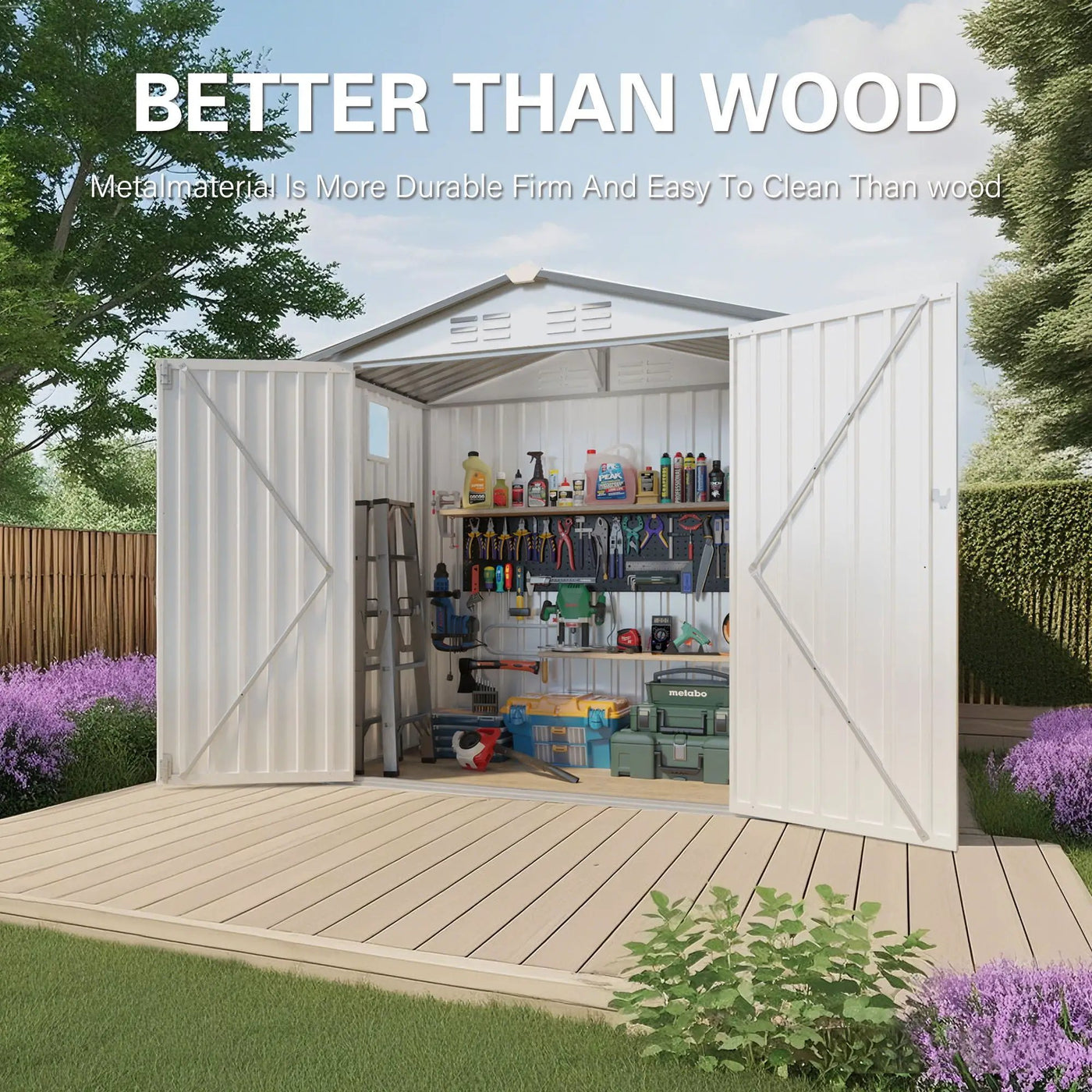 Garden Tool Shed Metal Storage Shed With Peaked Roof Waterproof Lockable Door by HouseOfZazla