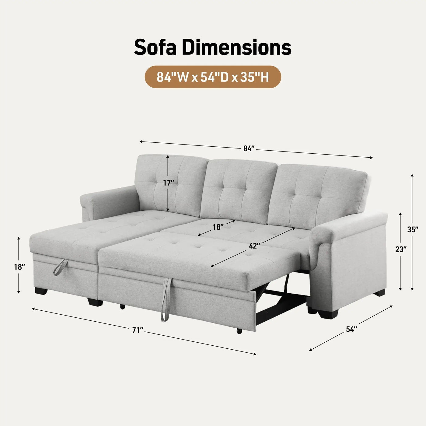 Lucca - Reversible Sleeper Sectional Sofa With Storage Chaise by Unique Piece Furniture