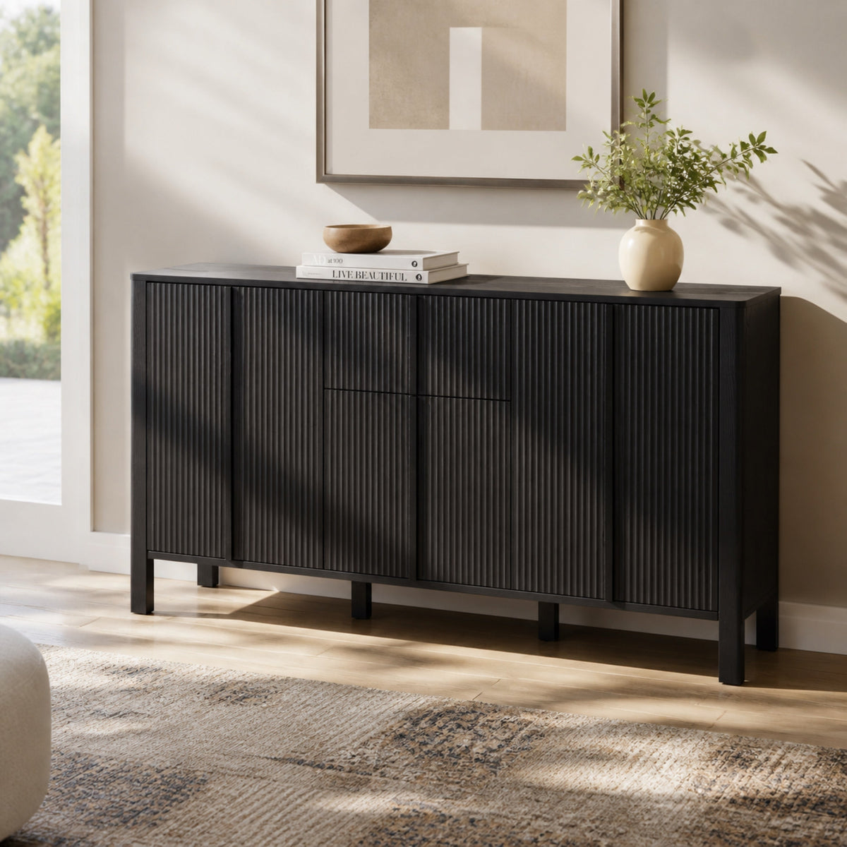 Black Sideboard with Storage - Modern MDF Credenza - Black, photo 2 of 10