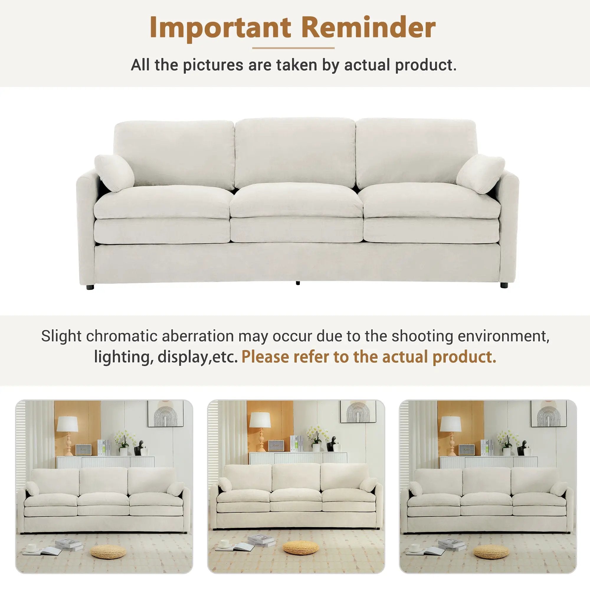 Cozy Upholstered 3-Seater Sofa with Plush Double Cushion and Ergonomic Design by BLAKHOM