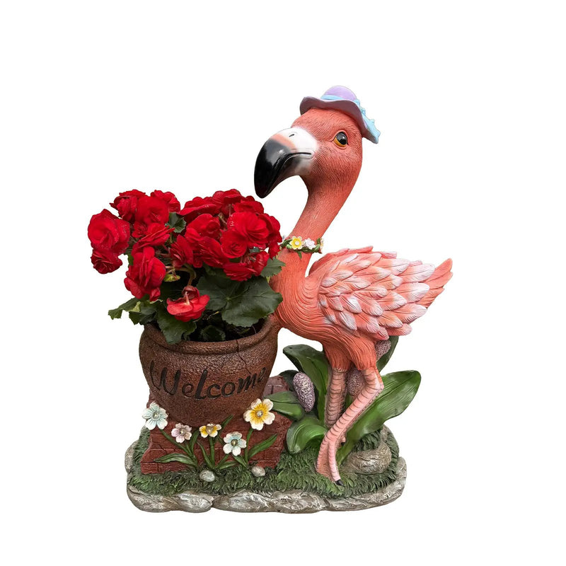 Outdoor Garden Sculpture Flamingo Flower Pot Planter by HouseOfZazla
