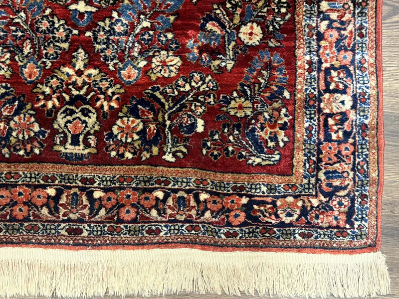Antique Persian Sarouk Rug 3x5, Red, Floral, 200 KPSI by Jewel Rugs