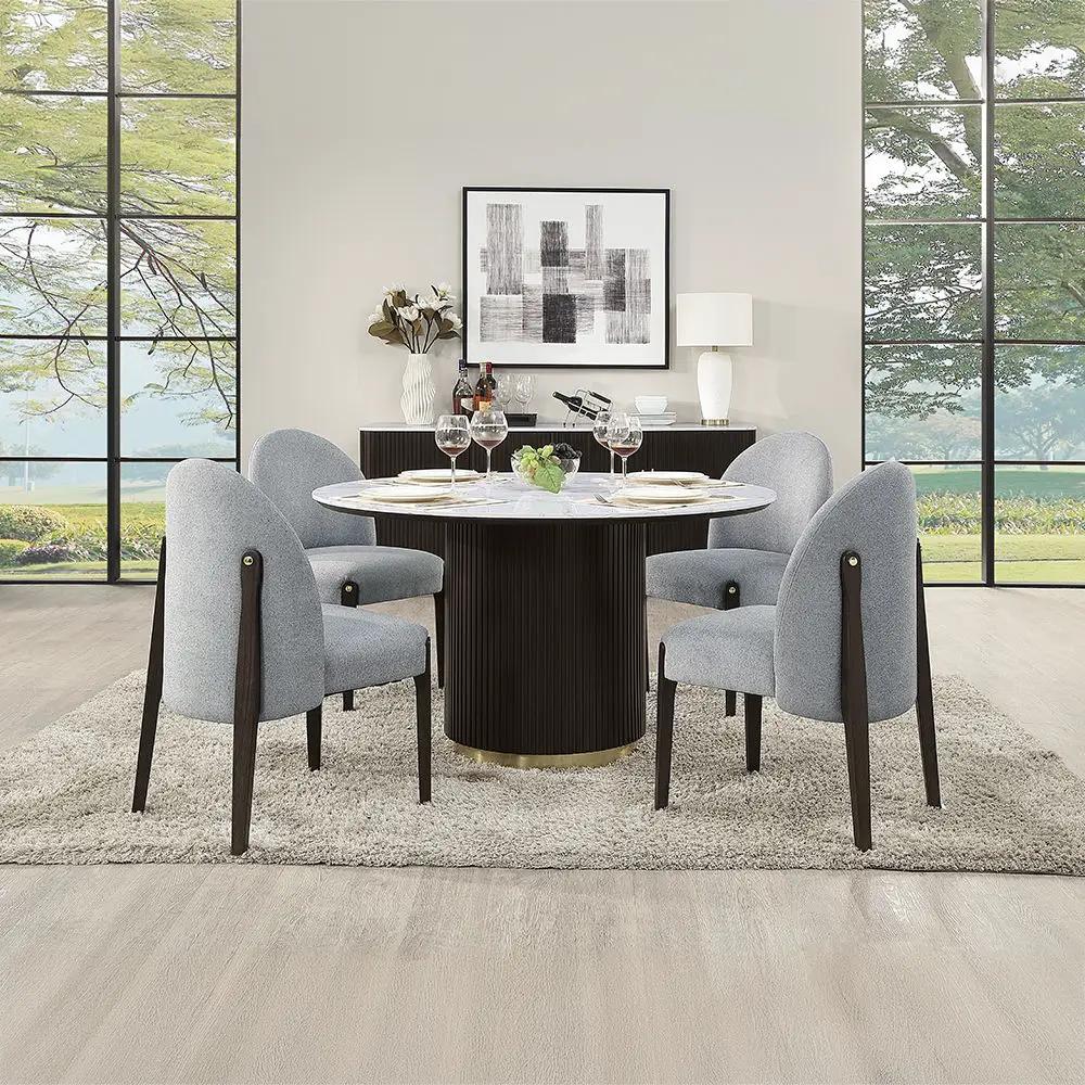 Clayten - Round Dining Table With Marble - White Natural Marble Top & Espresso by Unique Piece Furniture
