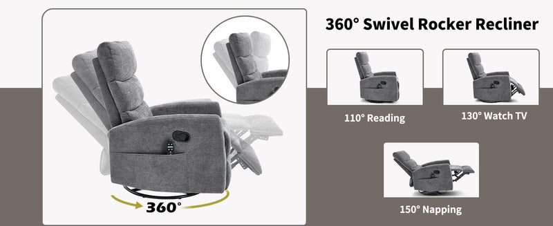 Heat Massage Manual Recliner Chair with Rocker and Swivel in Fabric by HouseOfZazla