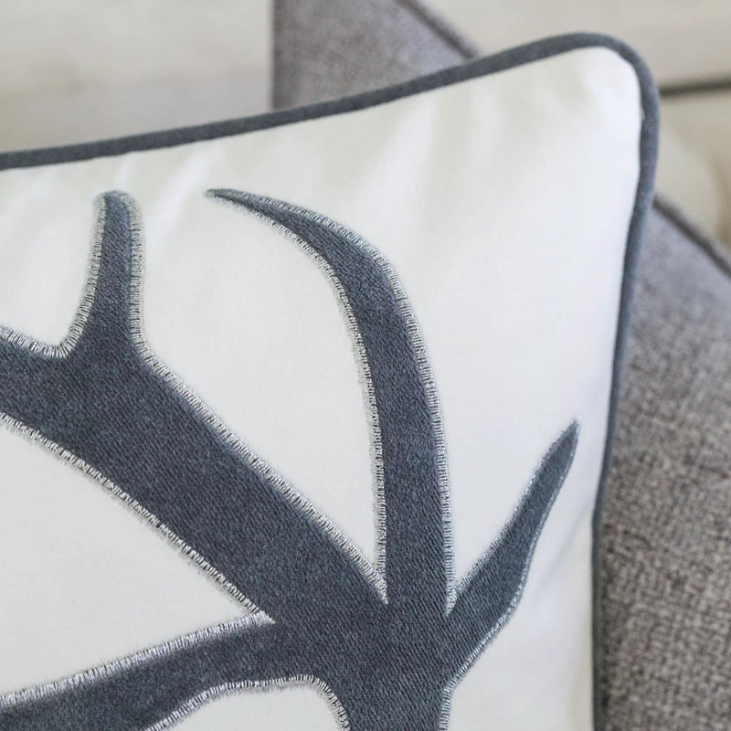 Holiday Reindeer Velvet Accent Pillow 20x20 – White and Gray with Insert by HouseOfZazla