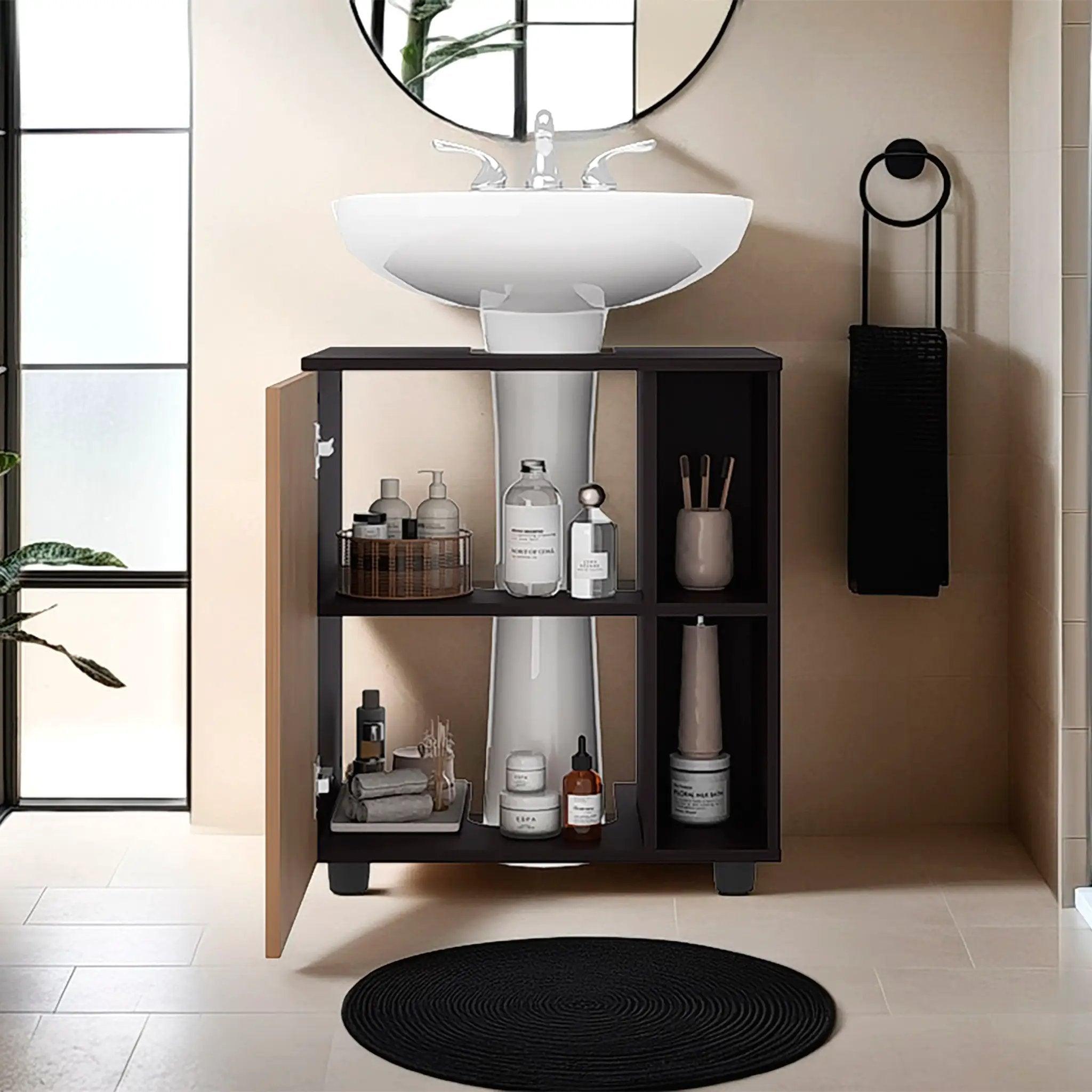 Under Sink Storage 24.4" H, 1 Door, 4 Shelves, 4 Legs by HouseOfZazla