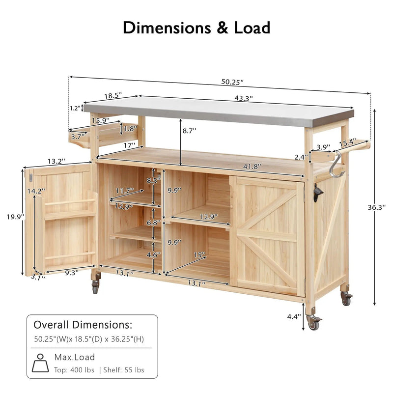 K&K Outdoor Kitchen Island, Rolling Bar Cart & Storage Cabinet by HouseOfZazla