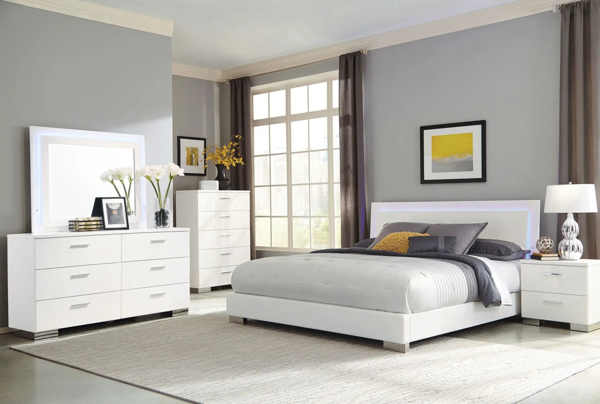 Felicity 6-drawer Dresser with LED Mirror White High Gloss by Unique Piece Furniture