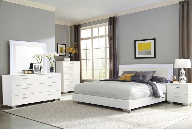 Felicity 6-drawer Dresser with LED Mirror White High Gloss by Unique Piece Furniture