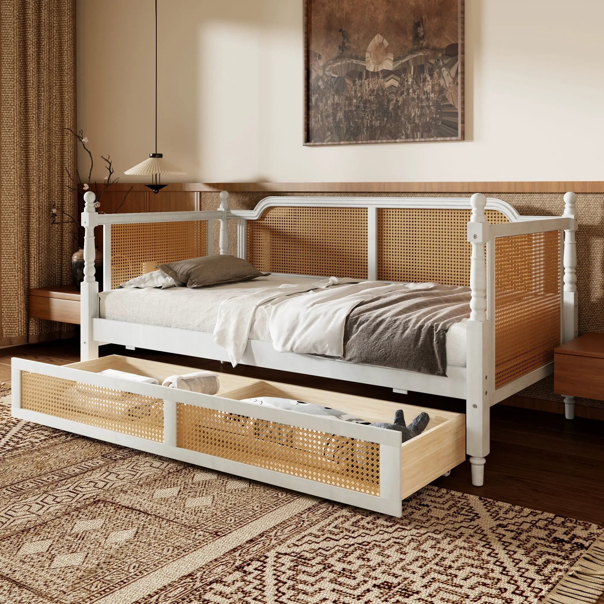Traditional Style Rattan Daybed, No Box Spring Needed by Unique Piece Furniture