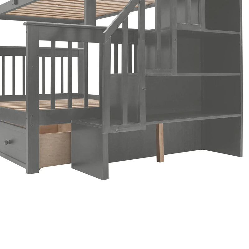 Stairway Bunk Bed With Storage And Guard Rail For Bedroom by HouseOfZazla