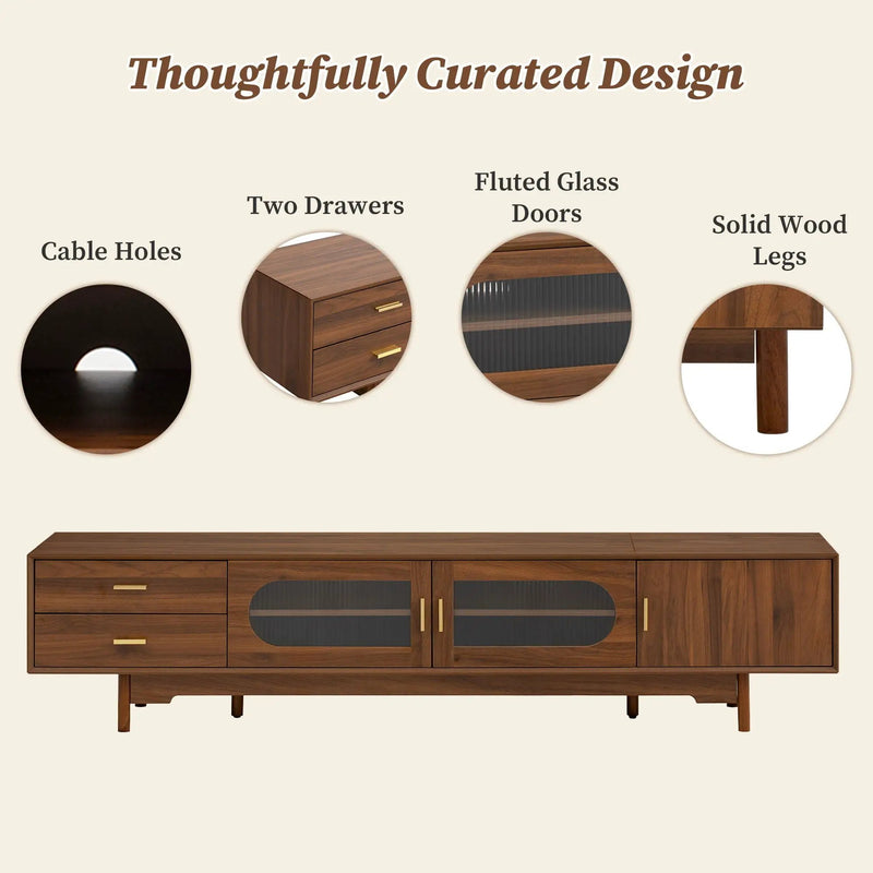 Modern TV Stand With Fluted Glass Doors & 2 Drawers by HouseOfZazla