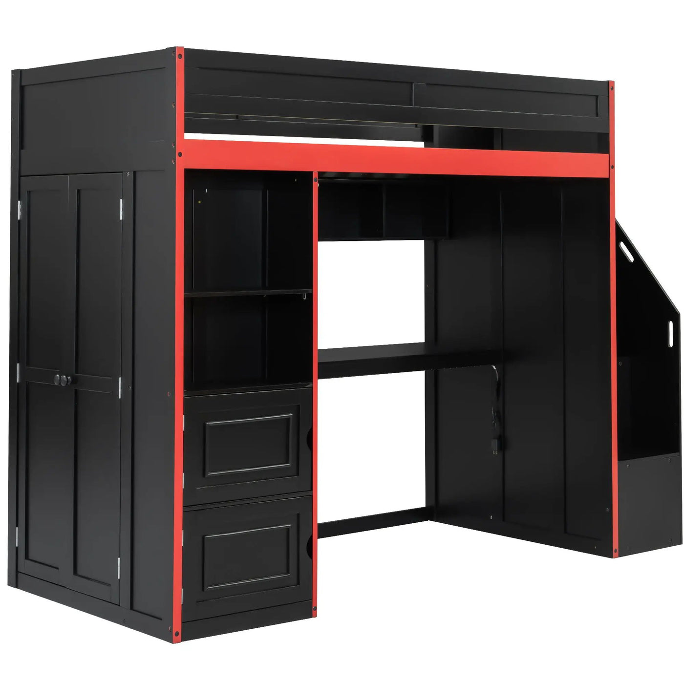 Gaming Loft Bed With Desk And Storage, LED Lights by Unique Piece Furniture