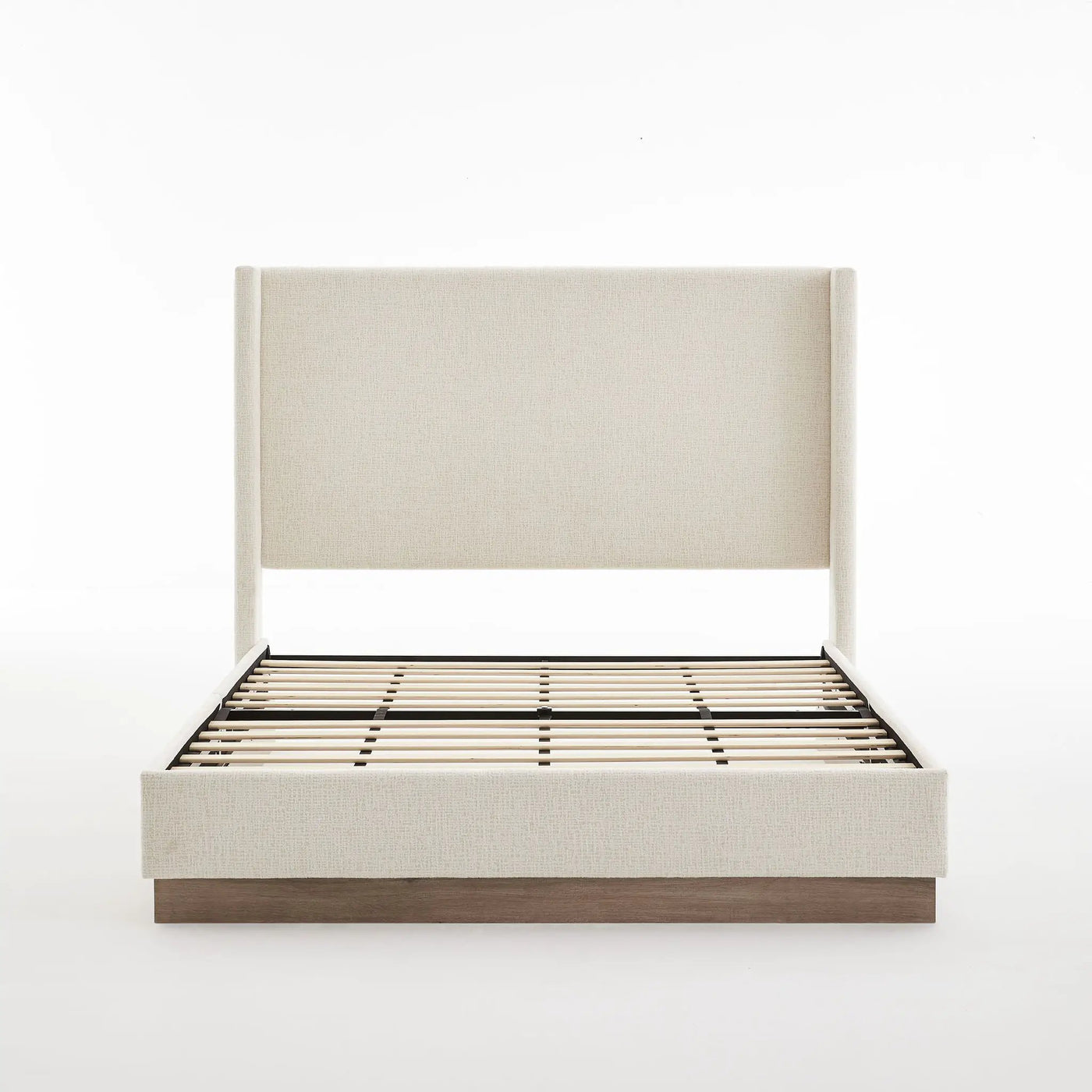 Hosford - Minimalist Upholstered Wingback Bed With Wood Base Platform by HouseOfZazla
