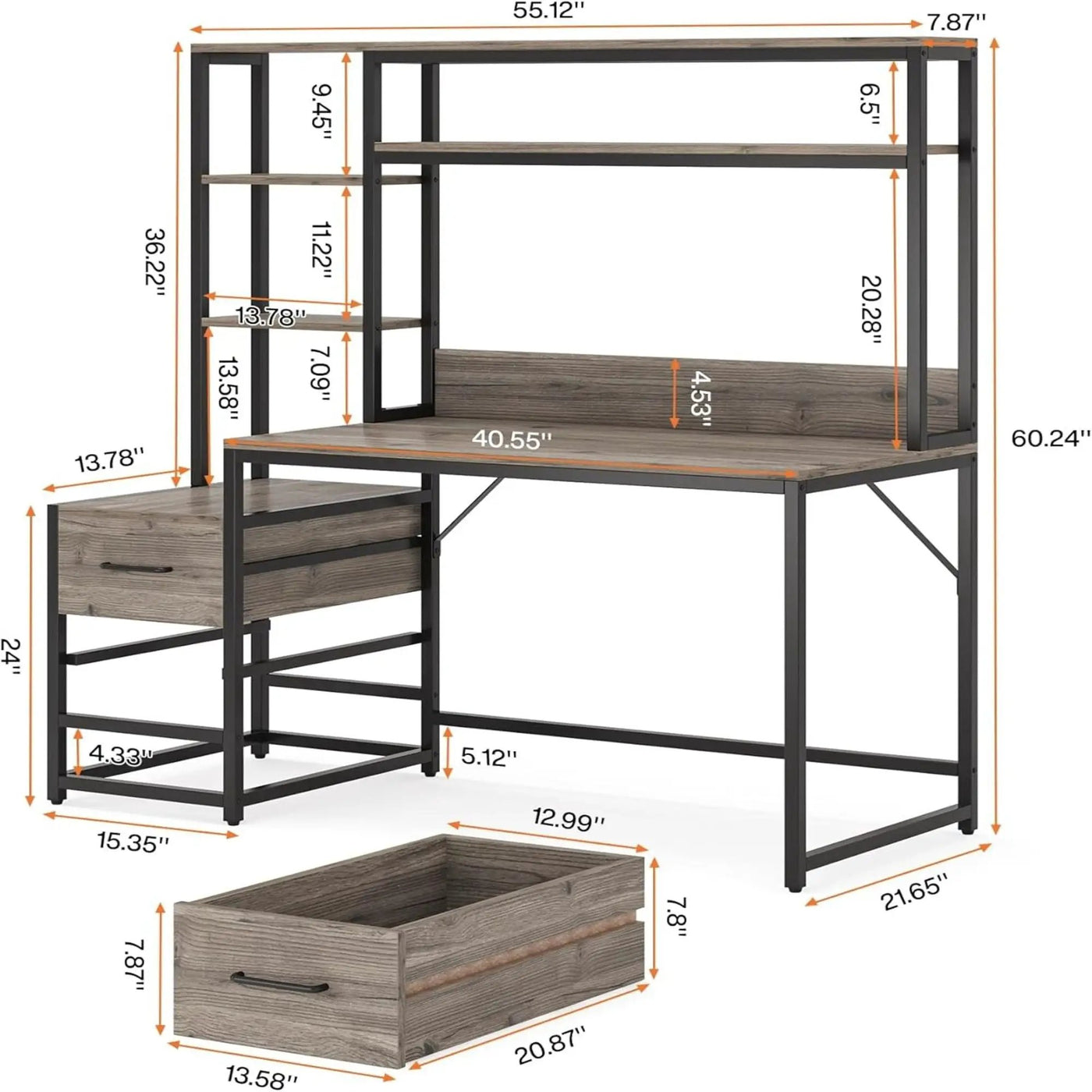 Computer Desk With Hutch, 2 Drawers & Open Shelves by HouseOfZazla