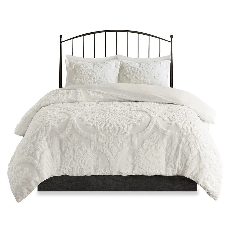 King/Cal King 3 Piece Tufted Cotton Chenille Damask Duvet Cover Set by HouseOfZazla