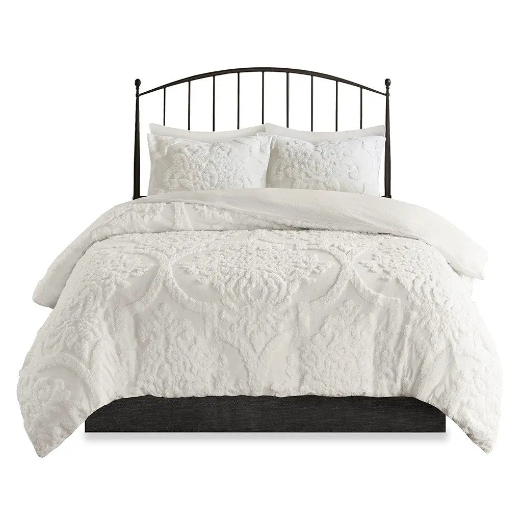 Full/Queen Tufted Cotton Chenille Damask Duvet Cover Set by HouseOfZazla