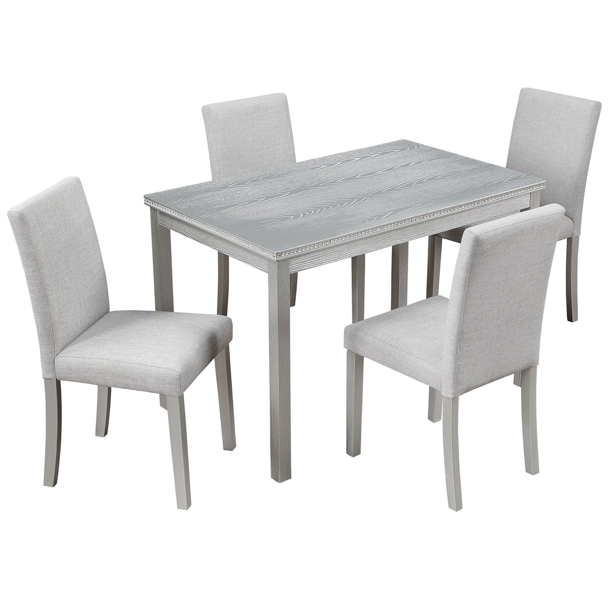 Dining Table Set with Crystal Decoration and Upholstered Chairs - Gray or White, photo 4 of 24