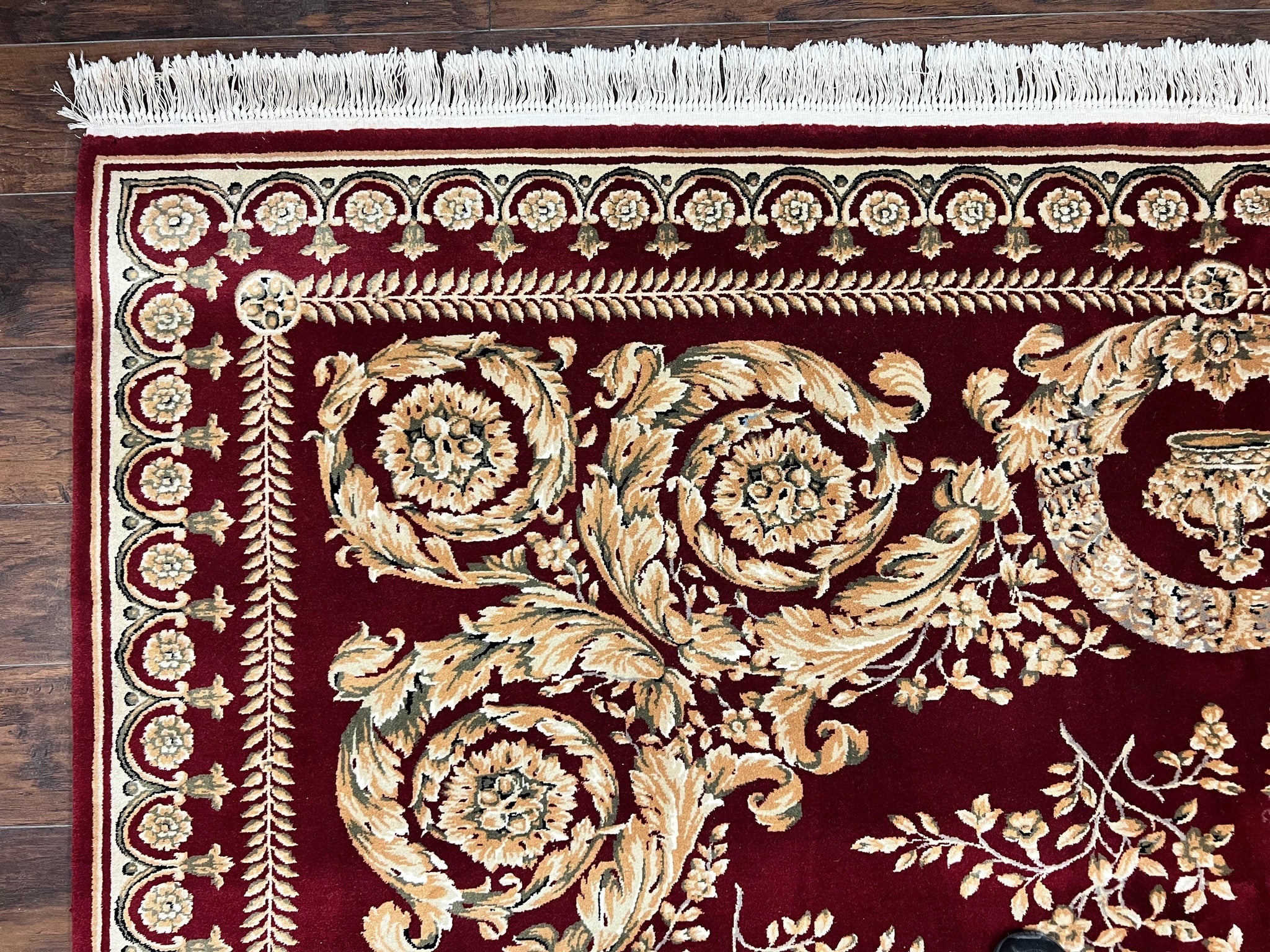 Aubusson Rug 9x12, Wool Handmade Carpet, Elegant French European Design, Dark Maroon Red, 9 x 12 Room Sized Rug, Finely Hand Knotted by Jewel Rugs