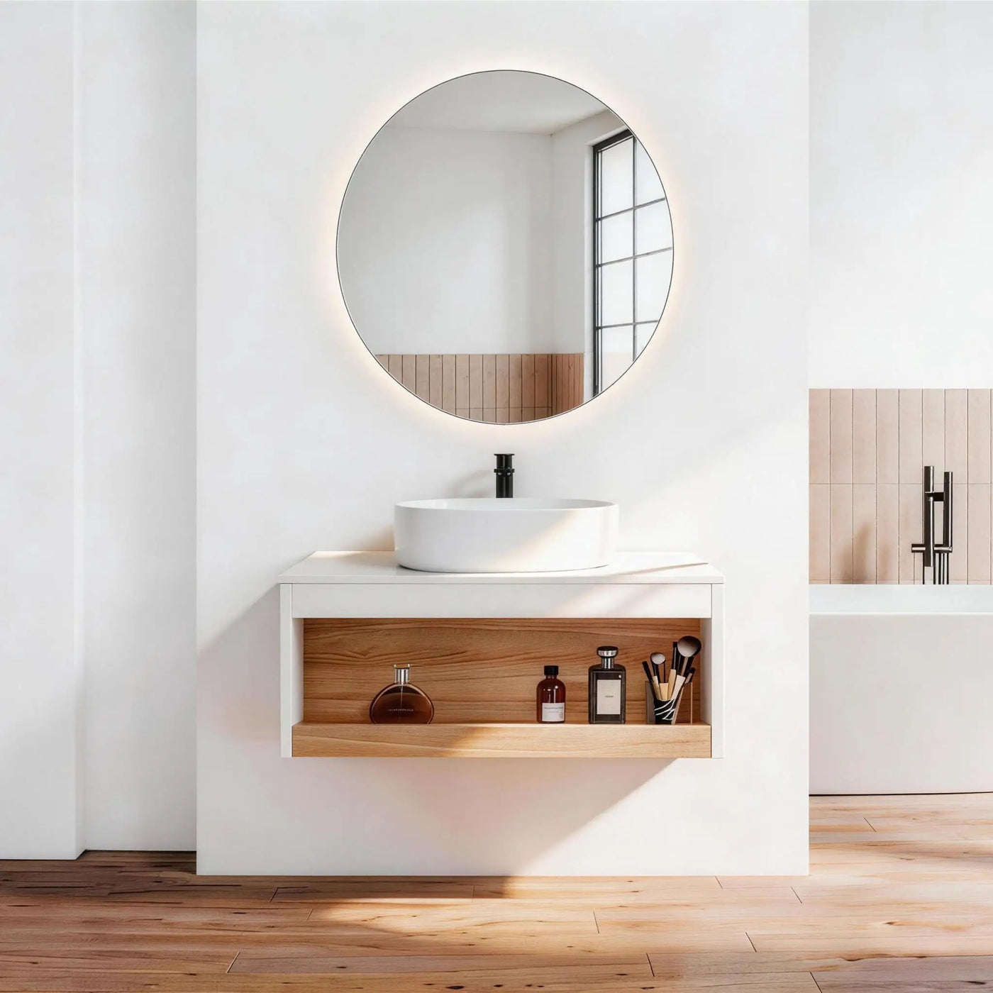 Floating Bathroom Vanity With Glossy Round Vessel Sink by HouseOfZazla