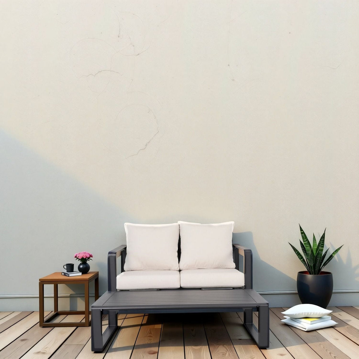Outdoor Sofa Set with Rectangular Coffee Table - Aluminum Frame - Gray or Beige, photo 5 of 15