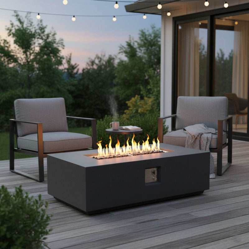 Volon - Rectangular Fire Pit Table, Propane Powered, 50,000 BTU - Light Gray by HouseOfZazla