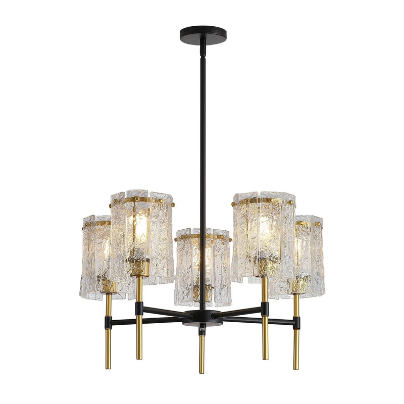 5 Light Chandelier, Textured Glass Pendant Light, (Not Including The Bulb) For Living Room - Black / Gold by HouseOfZazla