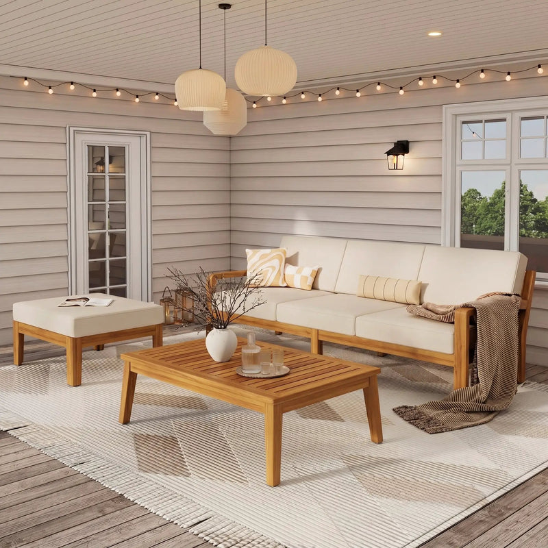 Outdoor L Shape 3pcs Acacia Wood Patio Sofa Set by HouseOfZazla