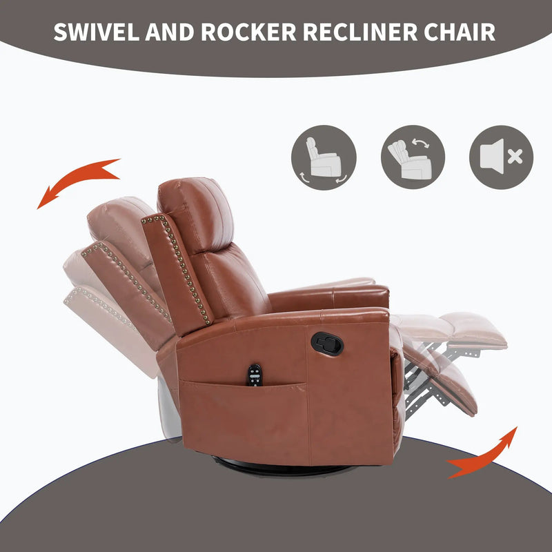 Red Genuine Leather Heat Massage Manual Recliner Chair by HouseOfZazla