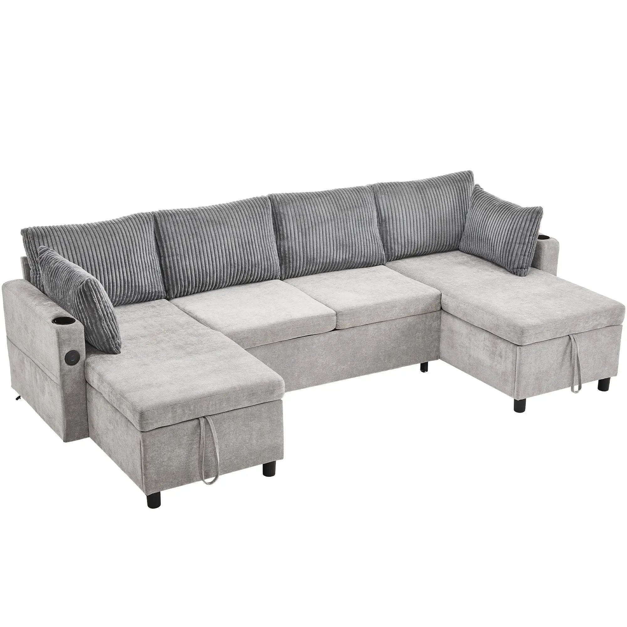 Sectional Sofa Bed With Pull Out Sleeper, USB Ports, Cup Holders by HouseOfZazla