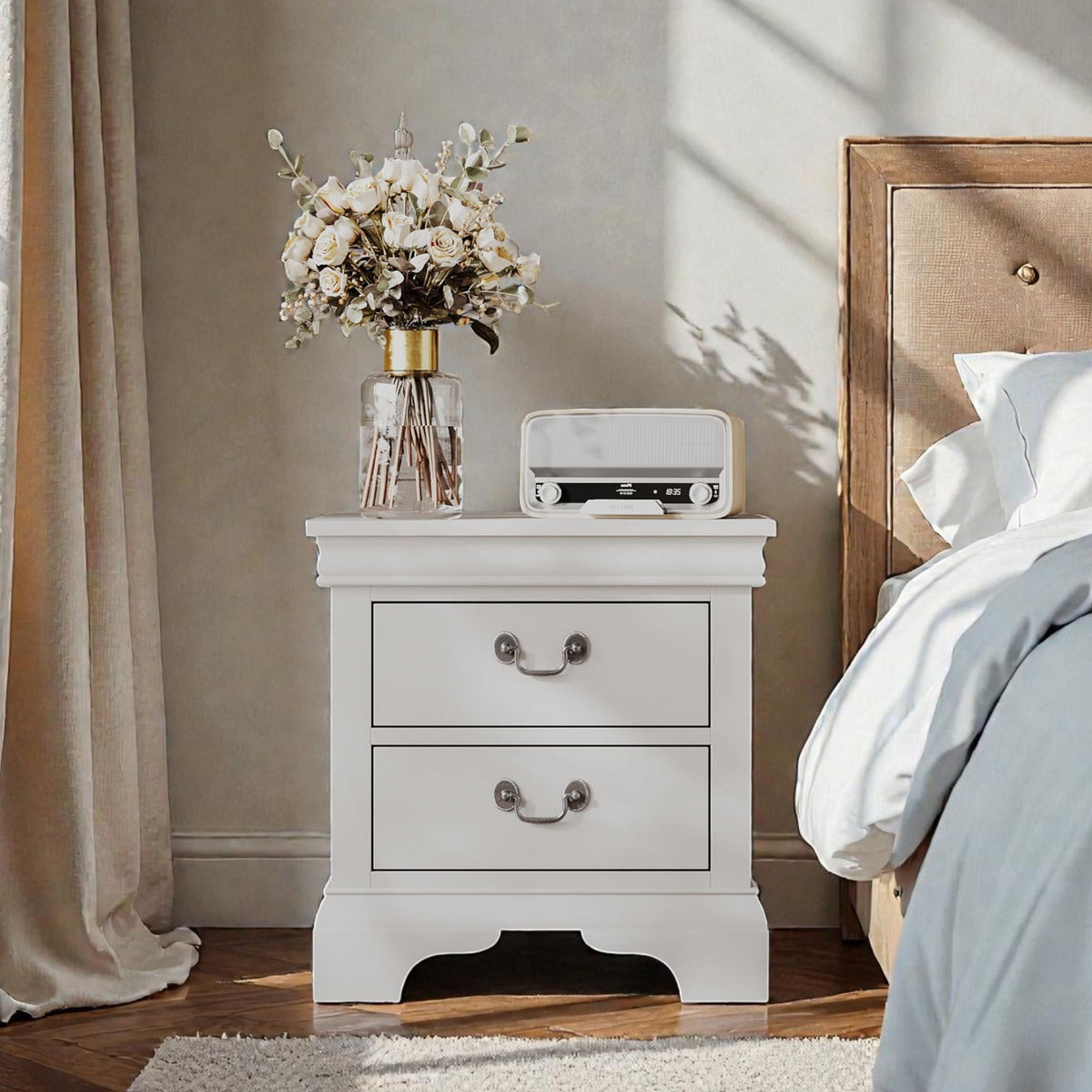 Wood Nightstand with 2 Drawers - Traditional Accent Table - White, Black, or Dark Brown, photo 5 of 12