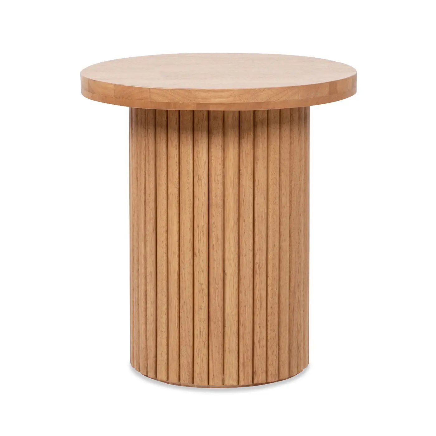 Kenzie - Fluted Pillar Round Accent Side Table - Light Natural Brown by HouseOfZazla