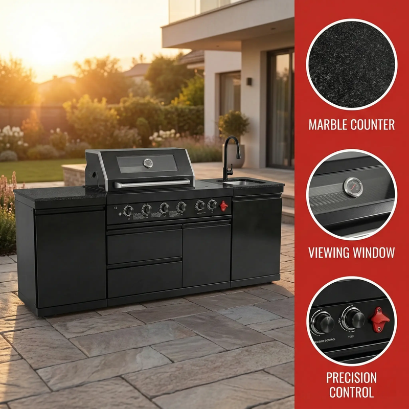 84.7 Inch 4-Burner Deluxe Stainless Steel Propane Gas Outdoor Kitchen Barbecue Island Grill by HouseOfZazla