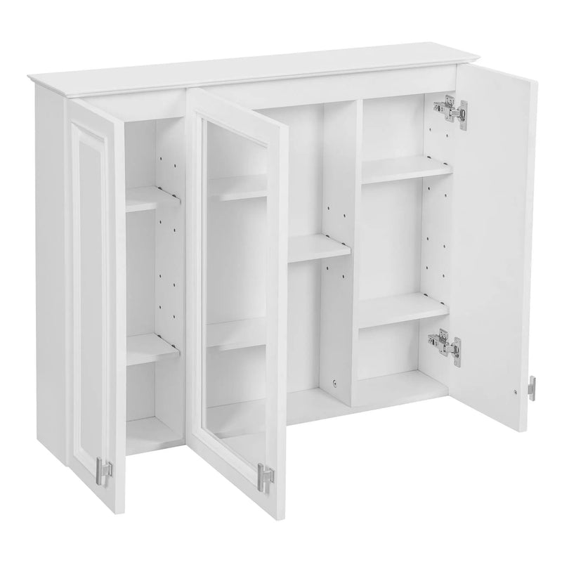 Wall Mounted Mirror Cabinet With 5 Adjustable Shelves, Rectangular Storage For Bathroom - White by HouseOfZazla
