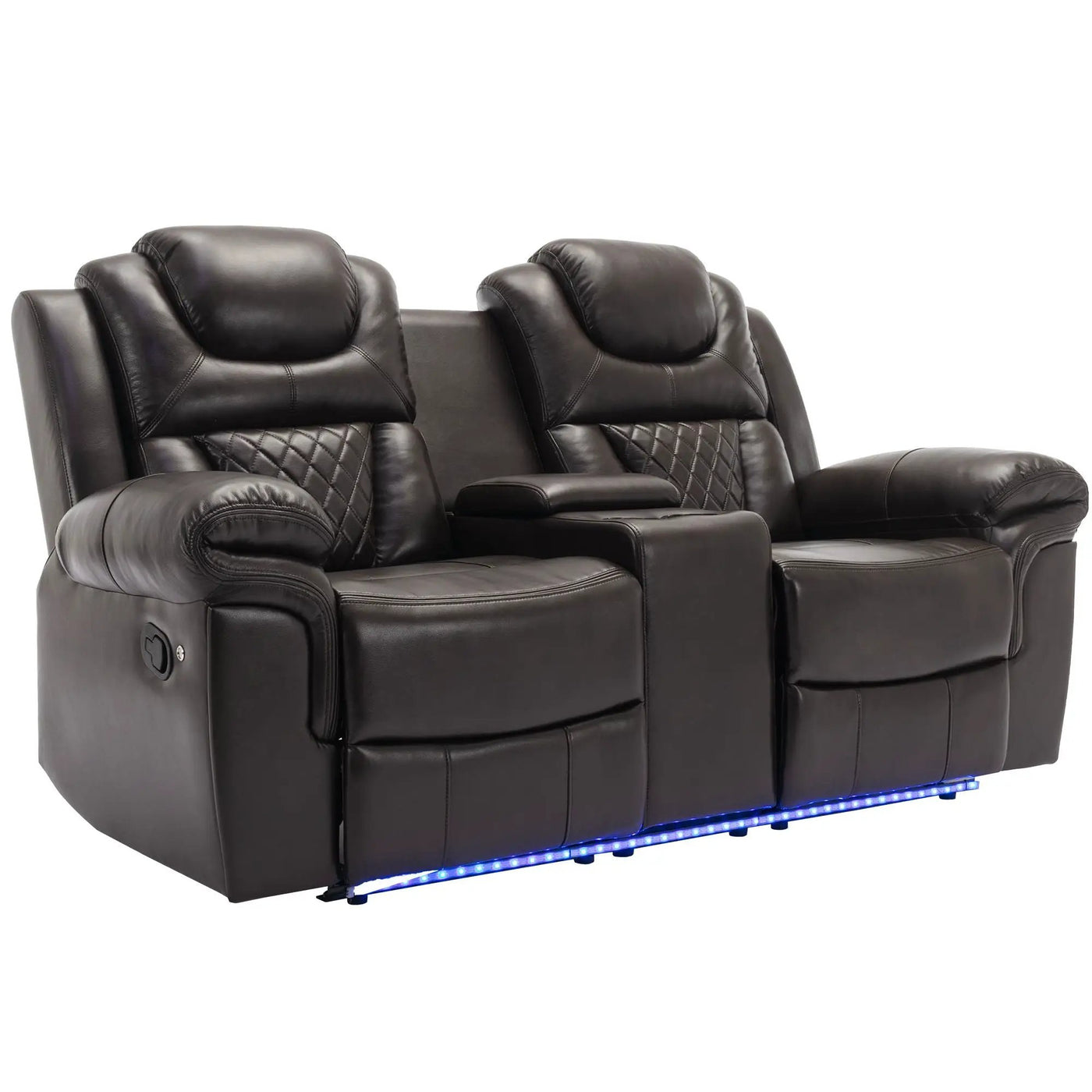 Home Theater Seating Manual Recliner Loveseat With Hide-Away Storage, Cup Holders And Led Light Strip For Living Room by HouseOfZazla