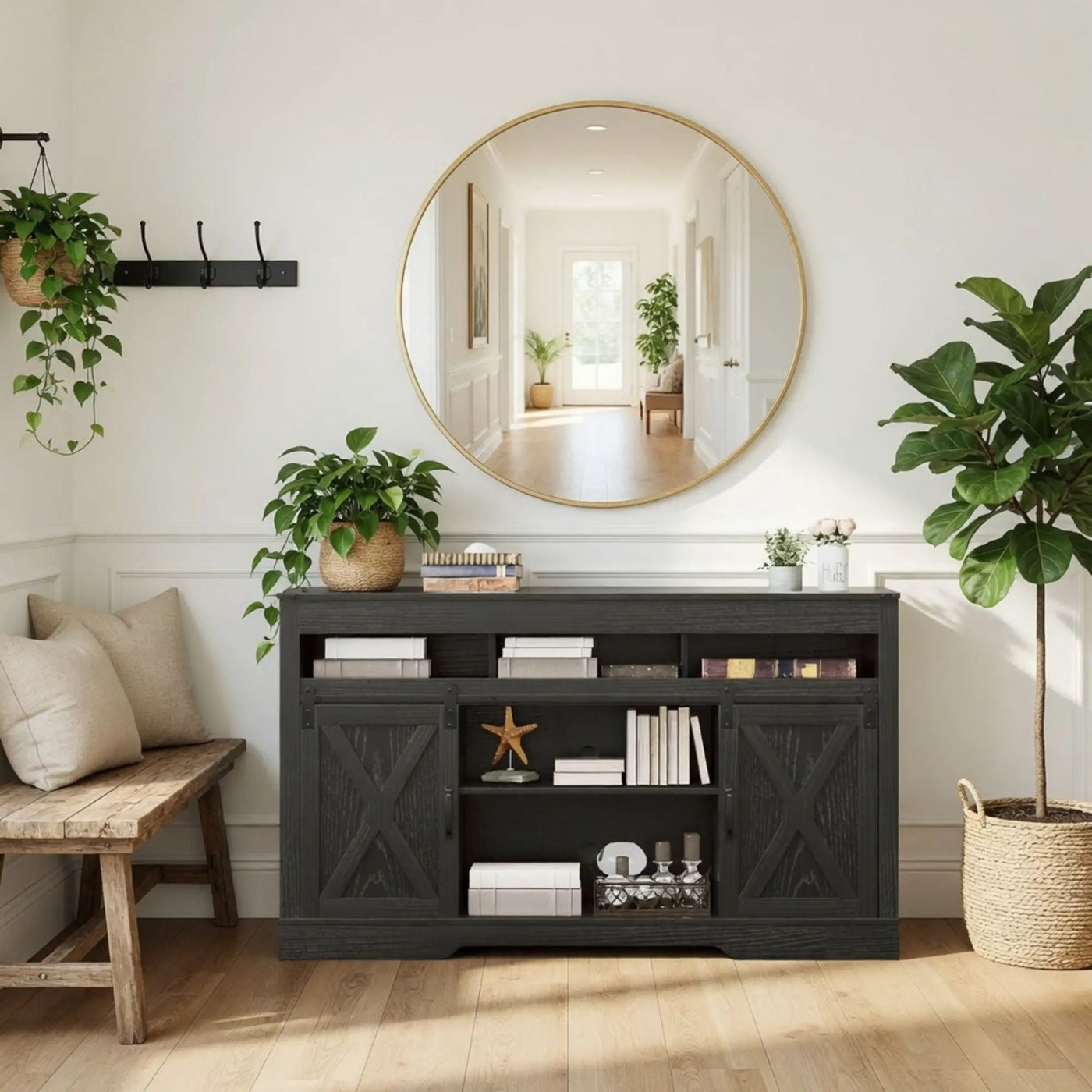 Farmhouse TV Stand With Sliding Barn Doors & Adjustable Storage by HouseOfZazla