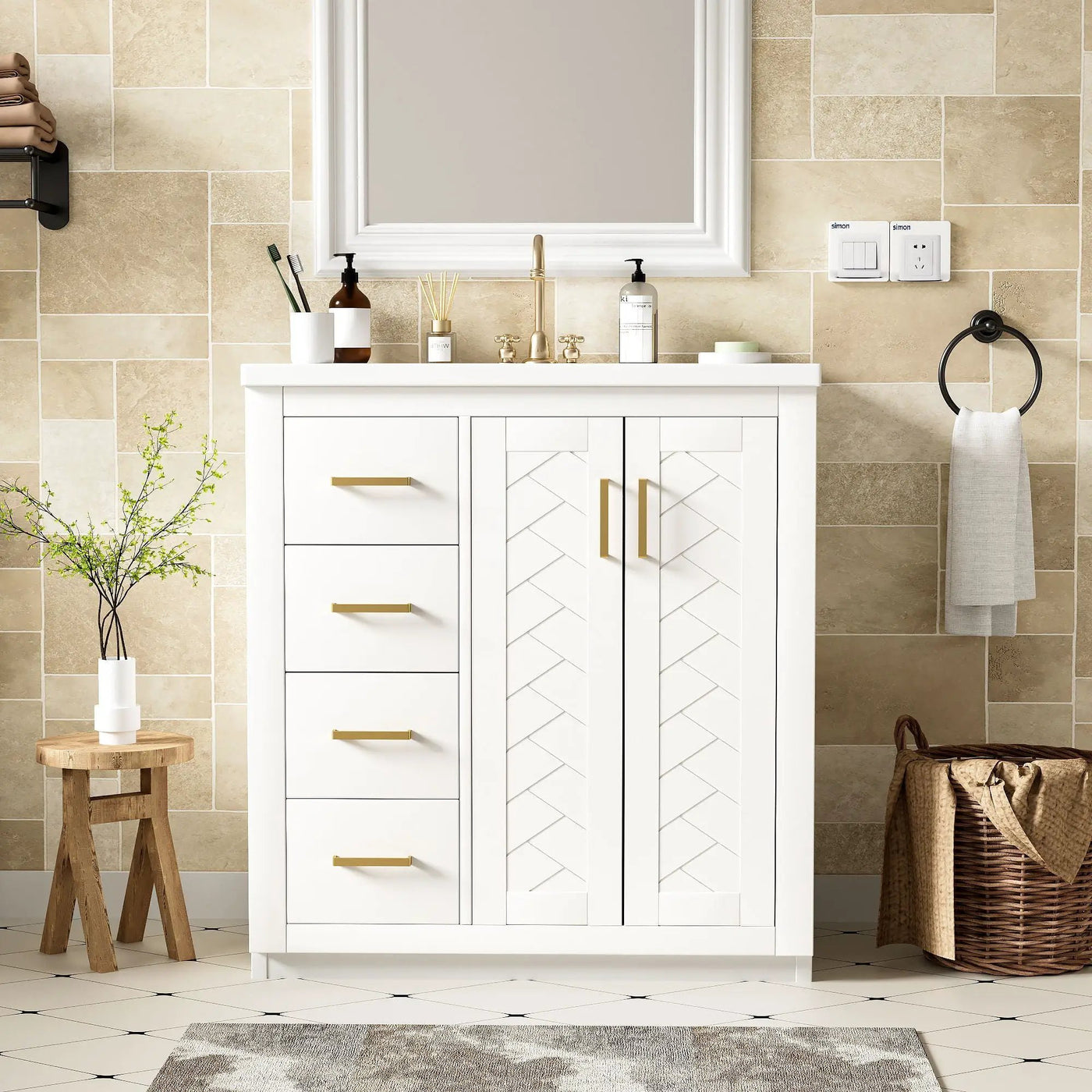 Ceramic Sink Combo, Freestanding Vanity Set With 3 Drawers & Soft Closing Doors by HouseOfZazla