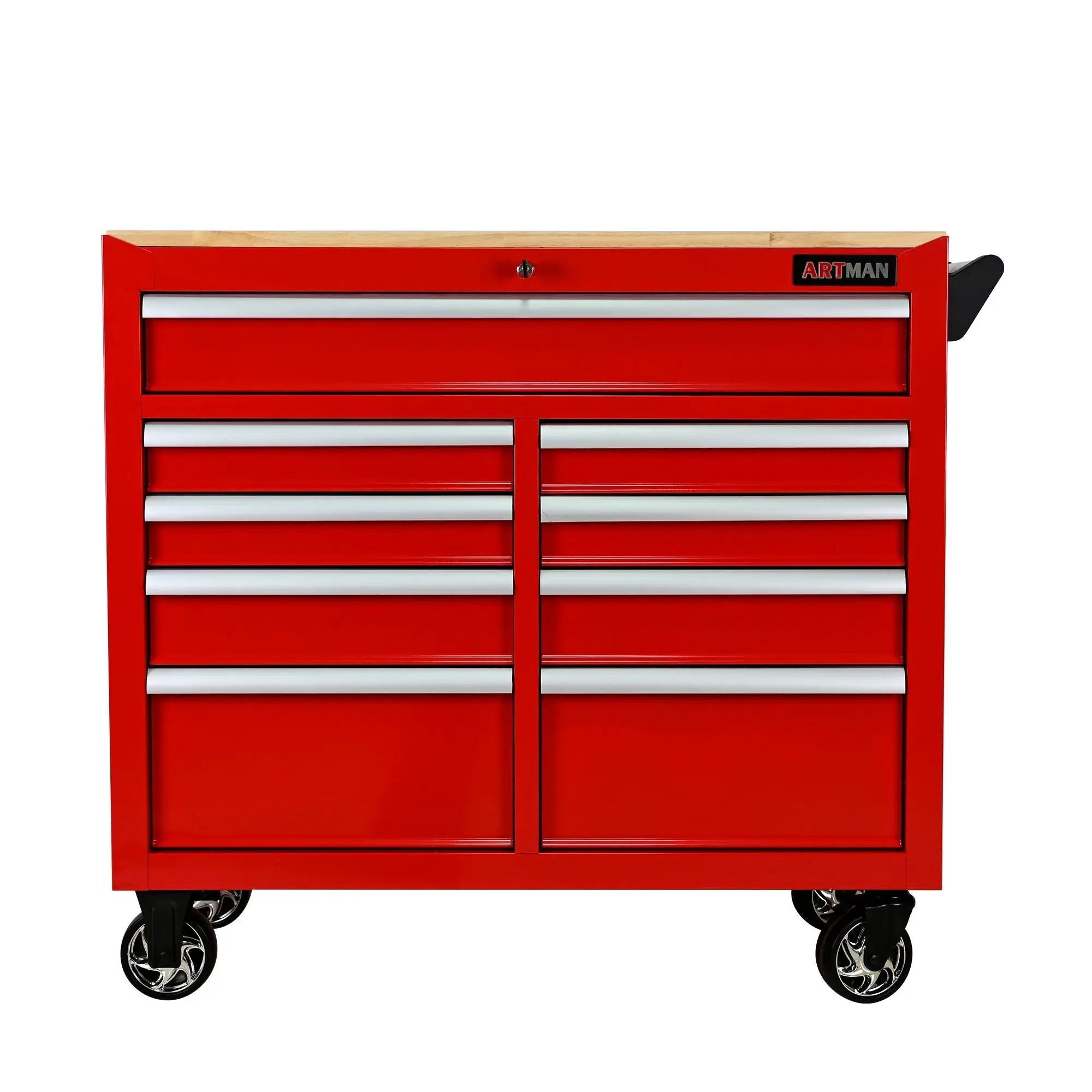 9 Drawer Multifunctional Steel Tool Cart With Wheels And Wooden Top by HouseOfZazla