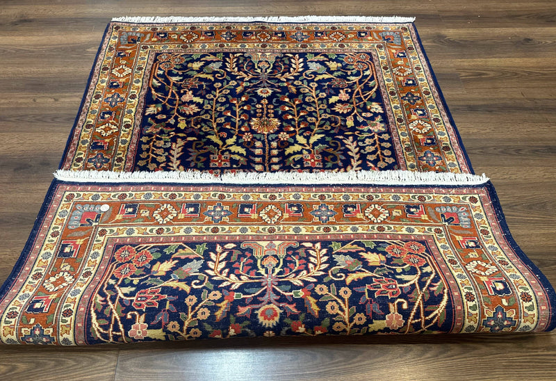 Indo Persian Sarouk Rug 4x6, Blue and Rust Red by Jewel Rugs