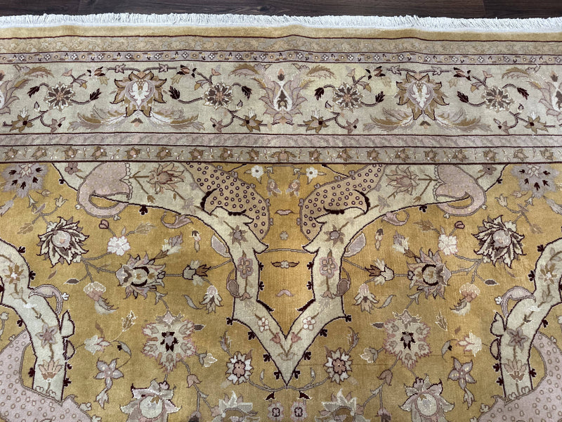 Sino Persian Rug 8x11, Wool with Silk Highlights, Unique Colors, Gold and Light Green, Fine 240 KPSI by Jewel Rugs