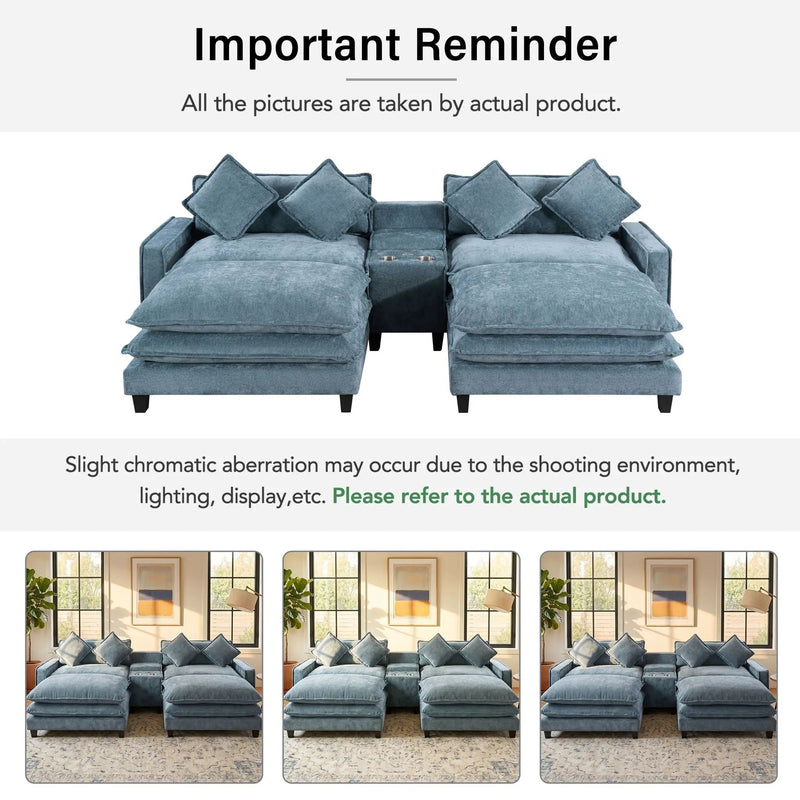 Modern Sectional Sofa With Removable Ottomans, USB Ports by HouseOfZazla