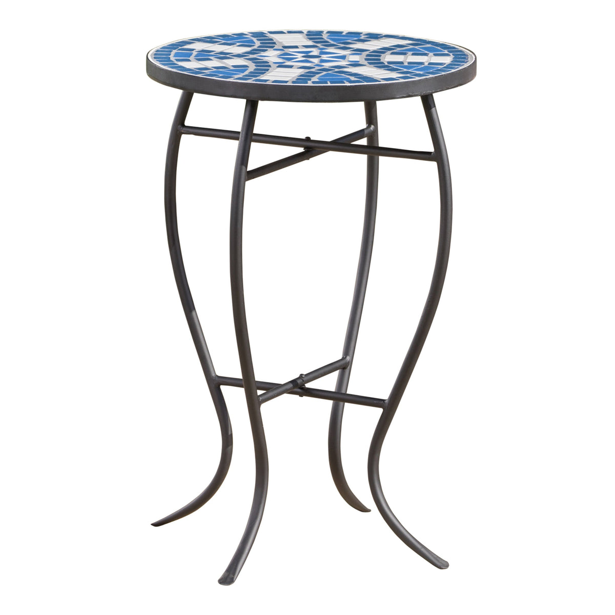 Outdoor Round Side Table with Mosaic-Style Top - White+Blue, photo 6 of 10