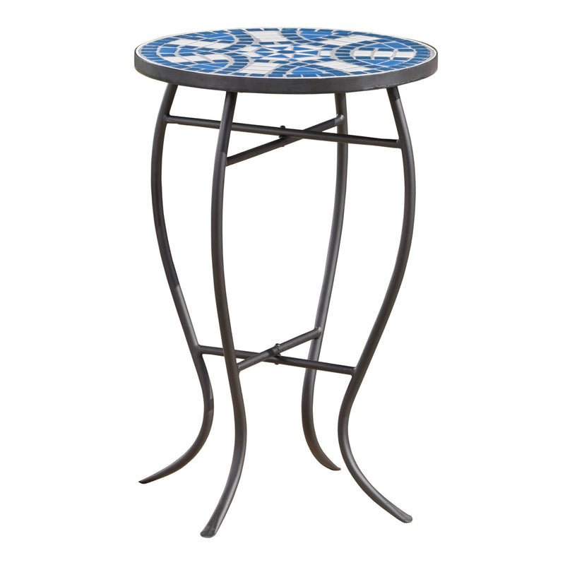 Outdoor Round Side Table with Mosaic-Style Top - White+Blue, photo 6 of 10