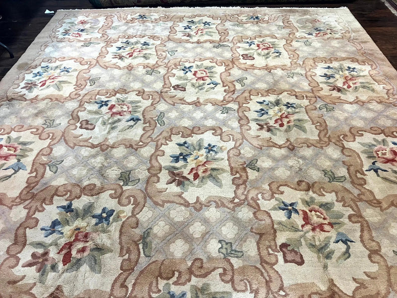 Indo Chinese Aubusson Wool Rug 11x16, Palace Sized Carpet, Oversized Handmade Vintage Rug, European Design by Jewel Rugs