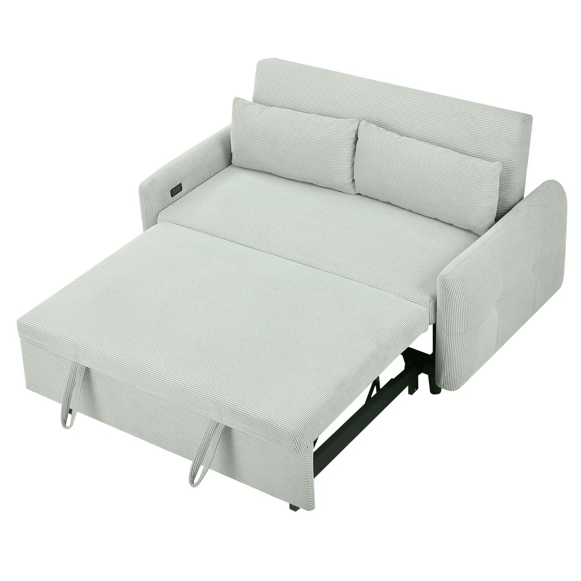 Pull-Out 2 Seat Modern Sleeper Sofa With 2 Throw Pillows And USB Ports