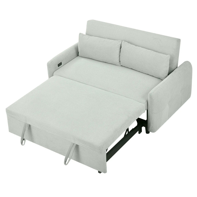 Pull-Out 2 Seat Modern Sleeper Sofa With 2 Throw Pillows And USB Ports