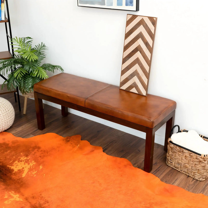 Austin - Bench With Lines - Antique Brown / Brown / Rustic / Tan by HouseOfZazla