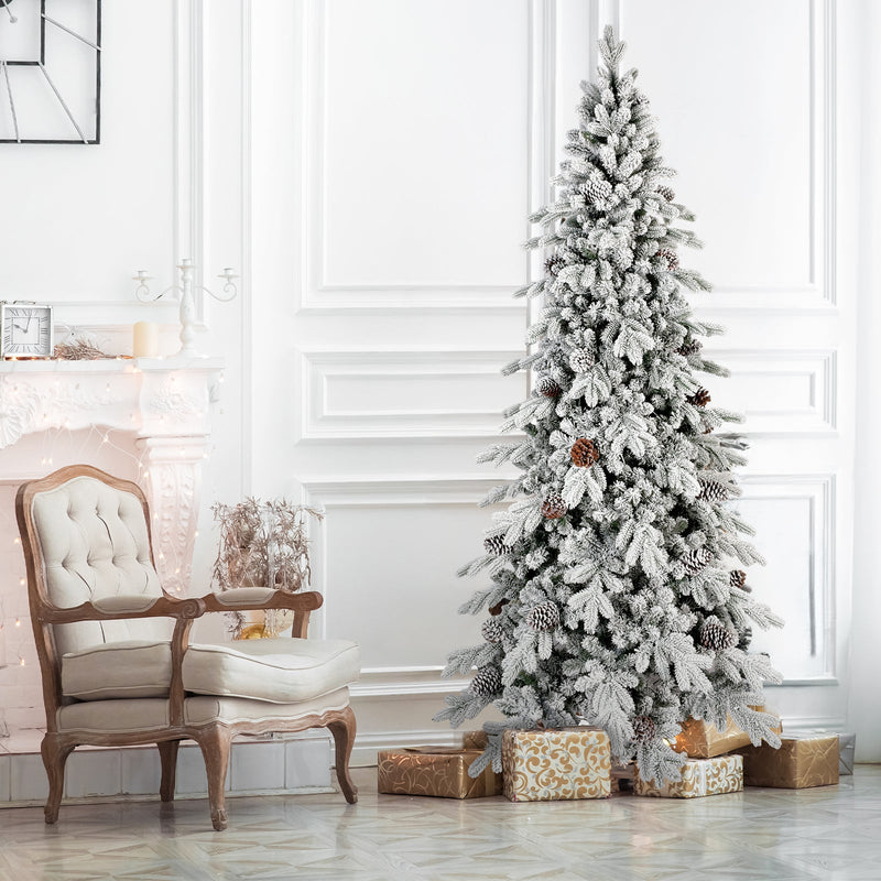 9 Ft Flocked PE/PVC Christmas Tree with Real Pine Cones - Snowy Finish, photo 2 of 9