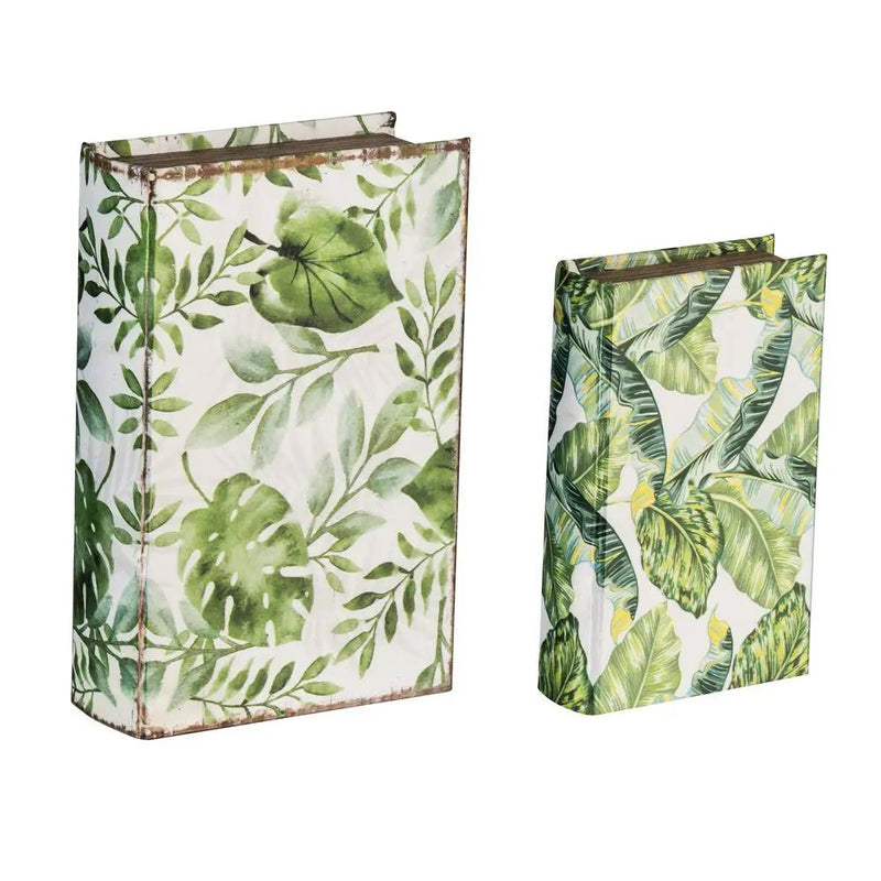 Botanical And Book Boxes (Set of 2) - White / Green by Unique Piece Furniture
